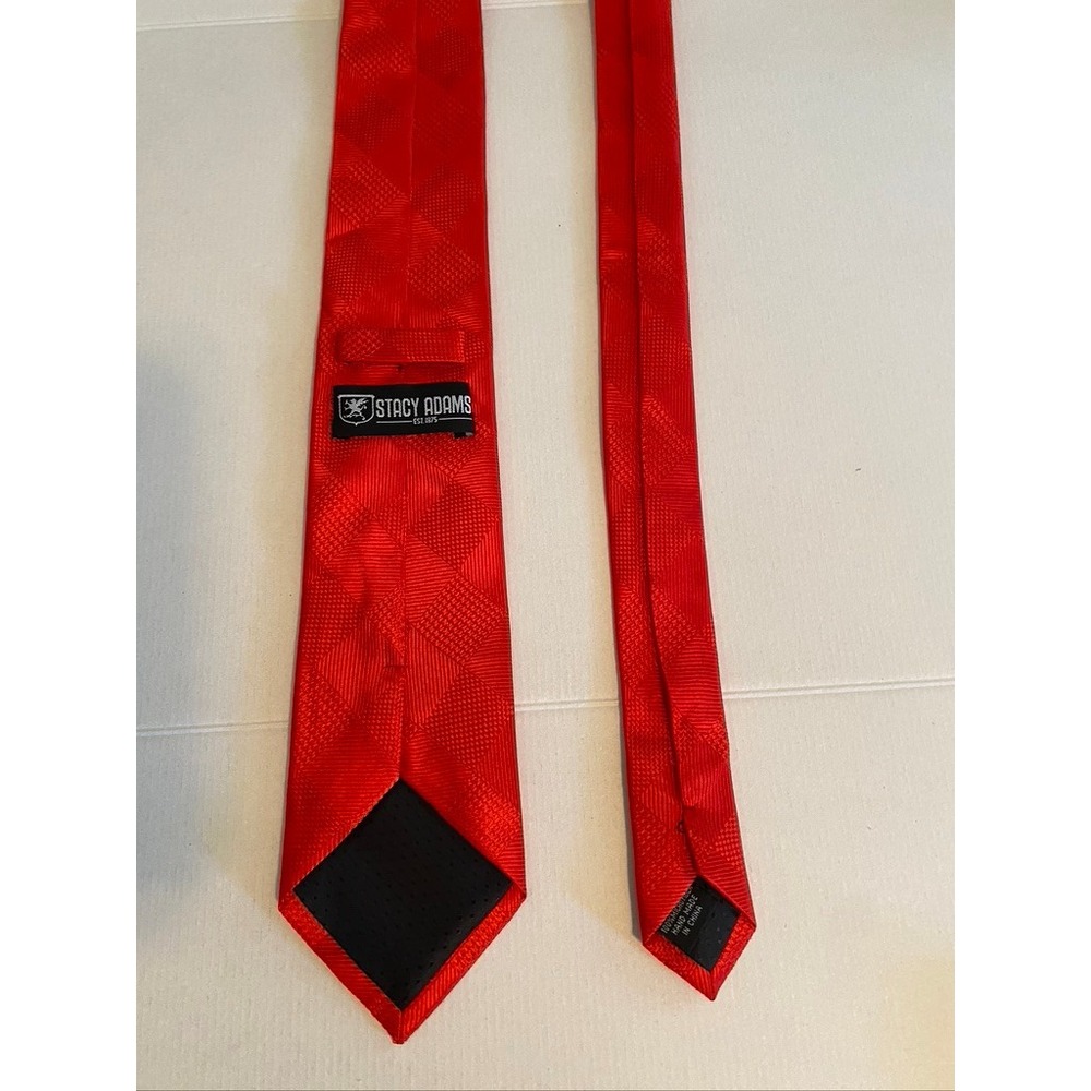 Stacy Adams Mens Red Tonal Checkered Textured Formal Necktie